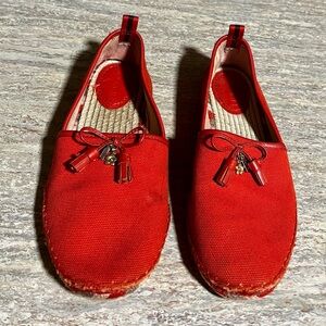 Coach Orangey Red Canvas Espadrille Flat Loafers with Tassels